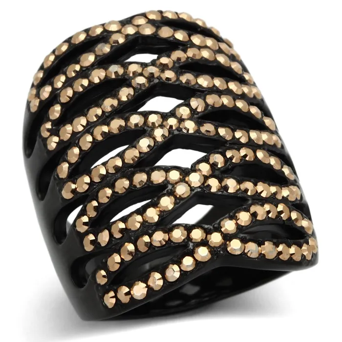 Alamode Rings TK979 IP BlackIon Plating Stainless Steel Ring with Top Grade Crystal in Metallic Light Gold