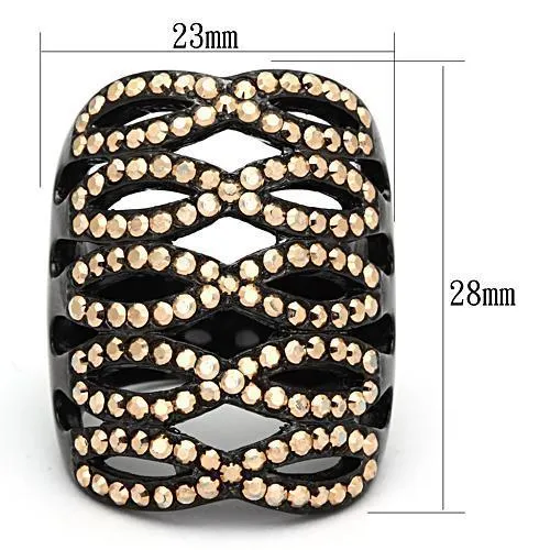 Alamode Rings TK979 IP BlackIon Plating Stainless Steel Ring with Top Grade Crystal in Metallic Light Gold