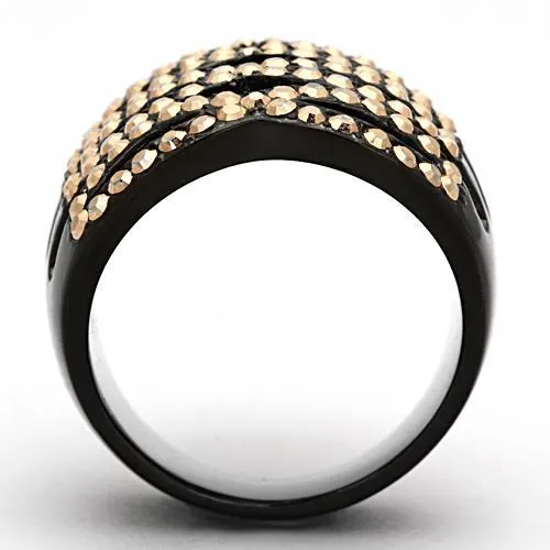 Alamode Rings TK979 IP BlackIon Plating Stainless Steel Ring with Top Grade Crystal in Metallic Light Gold