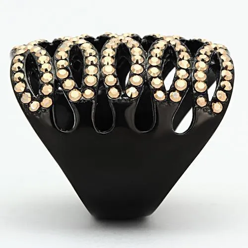 Alamode Rings TK979 IP BlackIon Plating Stainless Steel Ring with Top Grade Crystal in Metallic Light Gold