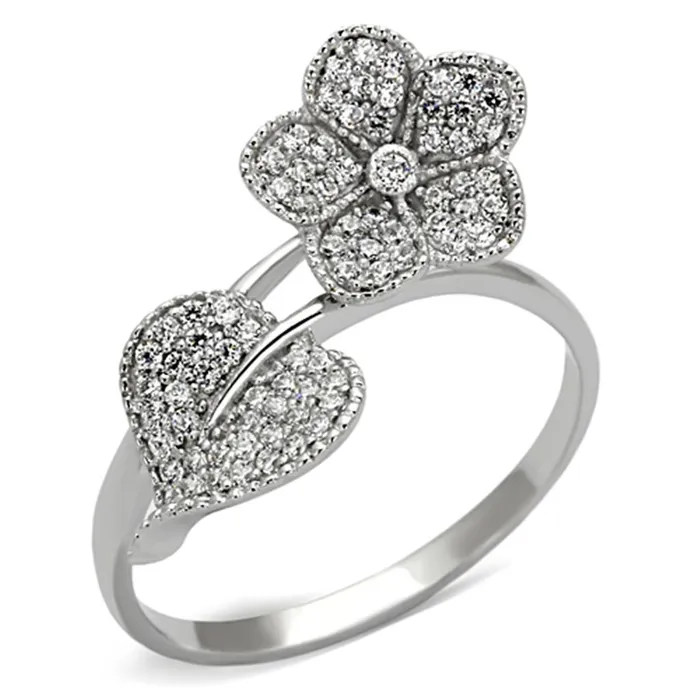 Alamode Rings TS114 Rhodium 925 Sterling Silver Ring with AAA Grade CZ in Clear
