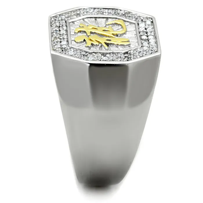 Alamode Rings TS246 Reverse TwoTone 925 Sterling Silver Ring with AAA Grade CZ in Clear