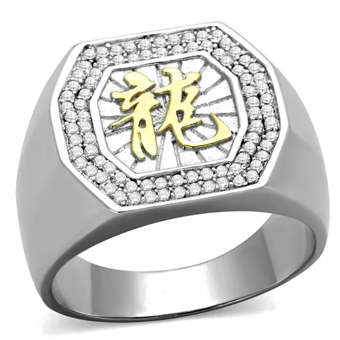 Alamode Rings TS246 Reverse TwoTone 925 Sterling Silver Ring with AAA Grade CZ in Clear