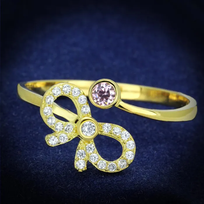 Alamode Rings TS309 Gold 925 Sterling Silver Ring with AAA Grade CZ in Rose