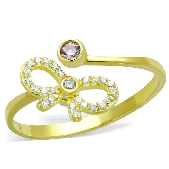 Alamode Rings TS309 Gold 925 Sterling Silver Ring with AAA Grade CZ in Rose