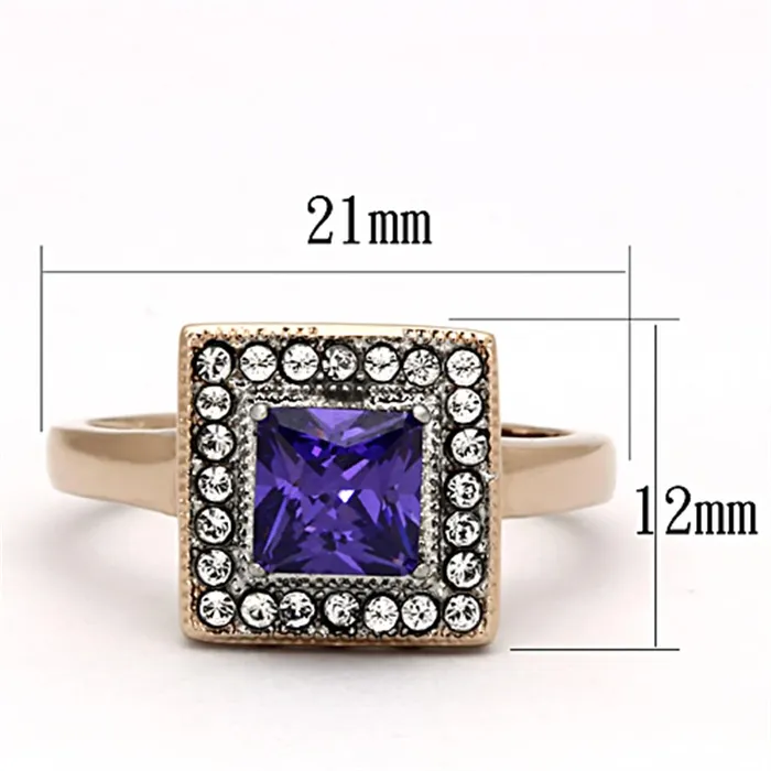 Alamode TK1162 TwoTone IP Rose Gold Stainless Steel Ring with AAA Grade CZ in Tanzanite Rings
