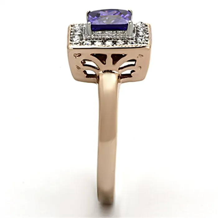 Alamode TK1162 TwoTone IP Rose Gold Stainless Steel Ring with AAA Grade CZ in Tanzanite Rings