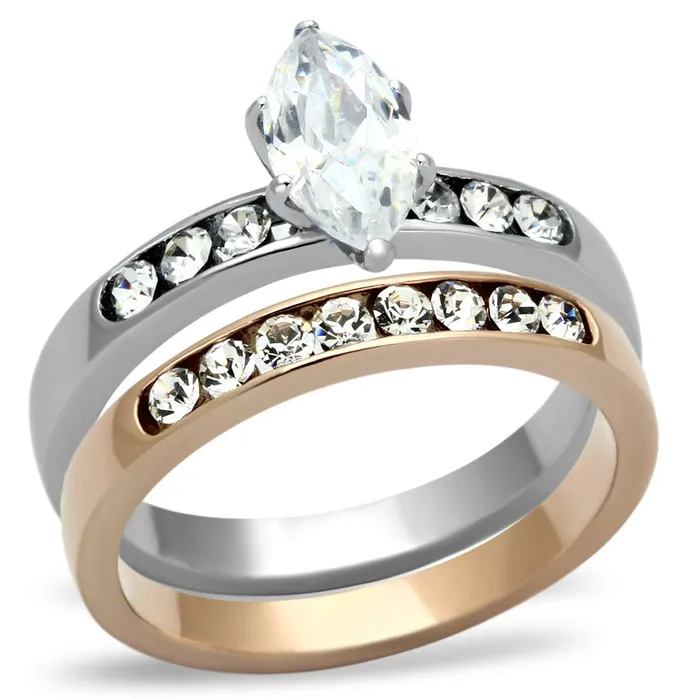 Alamode TK965 TwoTone IP Rose Gold Stainless Steel Ring with AAA Grade CZ in Clear Rings