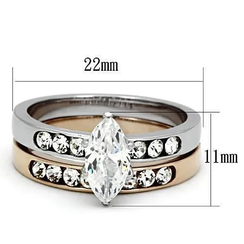 Alamode TK965 TwoTone IP Rose Gold Stainless Steel Ring with AAA Grade CZ in Clear Rings