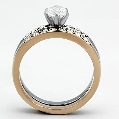 Alamode TK965 TwoTone IP Rose Gold Stainless Steel Ring with AAA Grade CZ in Clear Rings