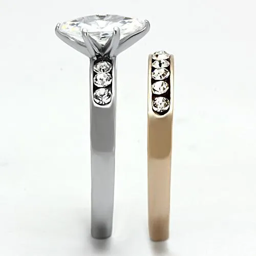 Alamode TK965 TwoTone IP Rose Gold Stainless Steel Ring with AAA Grade CZ in Clear Rings