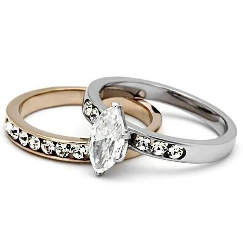 Alamode TK965 TwoTone IP Rose Gold Stainless Steel Ring with AAA Grade CZ in Clear Rings
