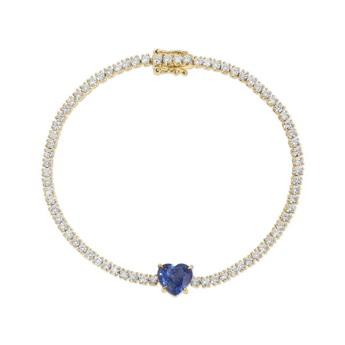 Anita Ko Bracelets HEPBURN BRACELET WITH HEART SHAPED BLUE SAPPHIRE CENTER