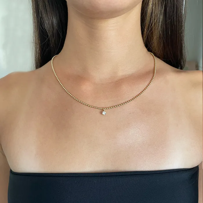 anitako Necklaces BALL CHAIN NECKLACE WITH ROUND DIAMOND PENDANT