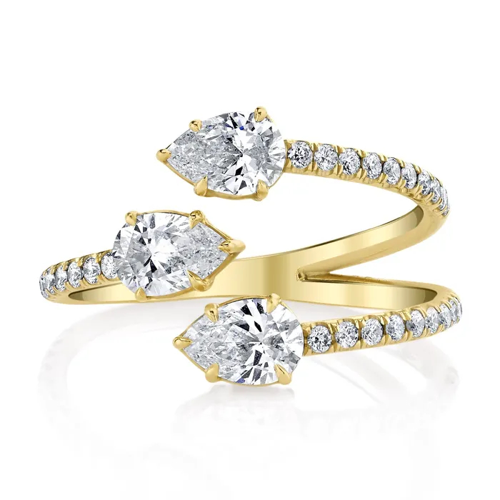 anitako THREE STONE CLAW DIAMOND RING WITH PAVE BAND Rings
