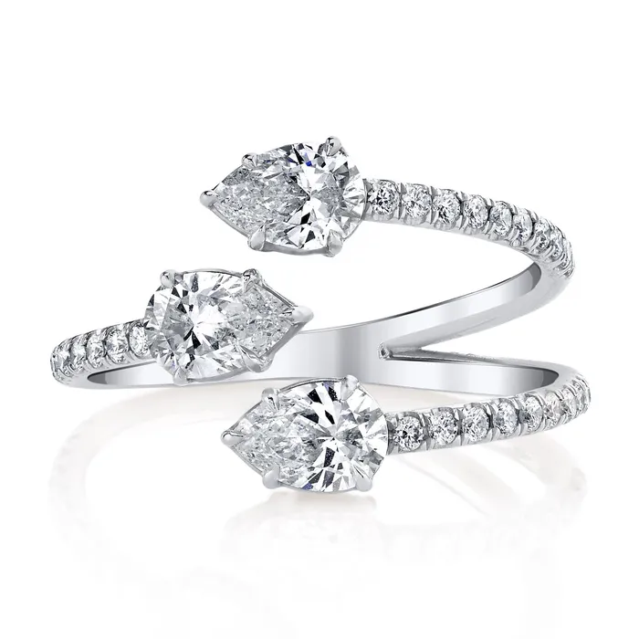 anitako THREE STONE CLAW DIAMOND RING WITH PAVE BAND Rings