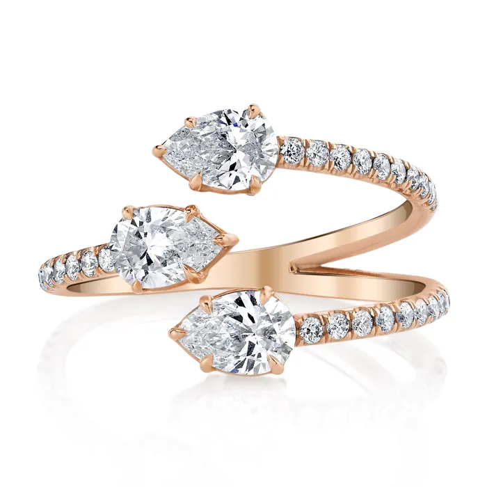 anitako THREE STONE CLAW DIAMOND RING WITH PAVE BAND Rings