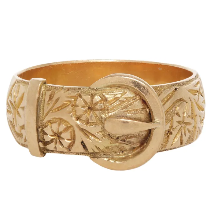 Antique Vintage Jewelry Gold Floral Engraved Buckle Ring Rings