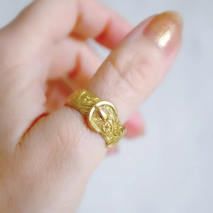 Antique Vintage Jewelry Gold Floral Engraved Buckle Ring Rings