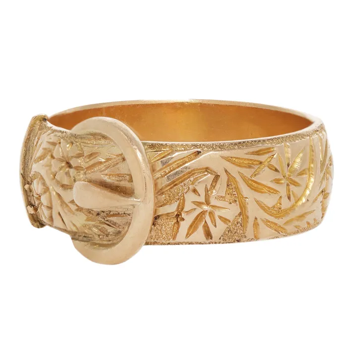 Antique Vintage Jewelry Gold Floral Engraved Buckle Ring Rings