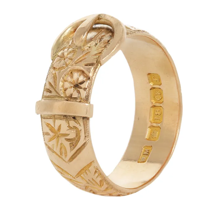 Antique Vintage Jewelry Gold Floral Engraved Buckle Ring Rings