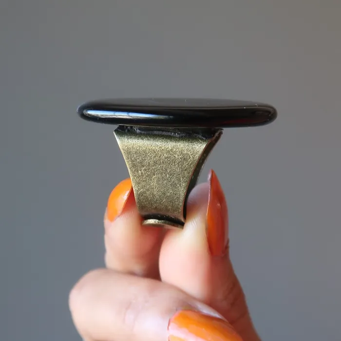 Black Agate Ring LargeinCharge Power Stone Adjustable Bronze Satin Crystals Rings