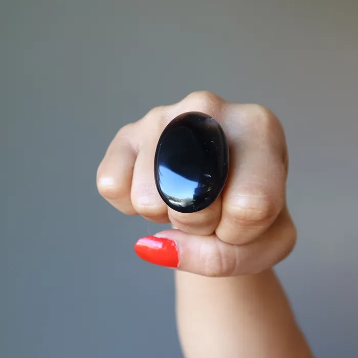 Black Agate Ring LargeinCharge Power Stone Adjustable Bronze Satin Crystals Rings