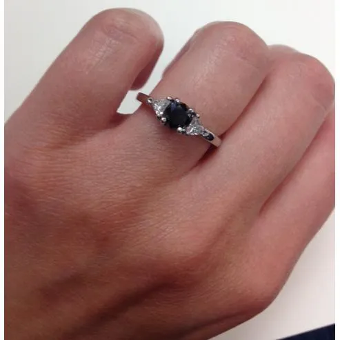 Black Diamond Three Stone Ring with Trillions deBebians Rings