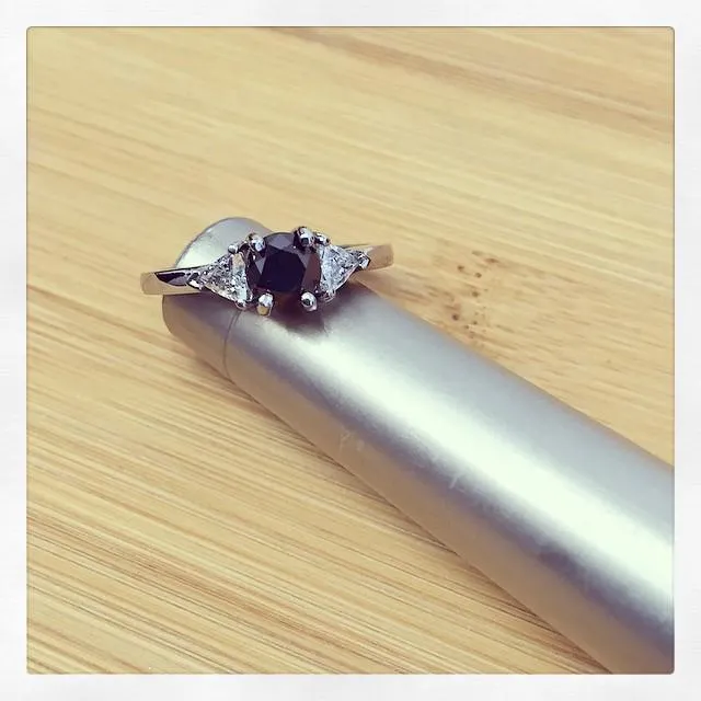 Black Diamond Three Stone Ring with Trillions deBebians Rings