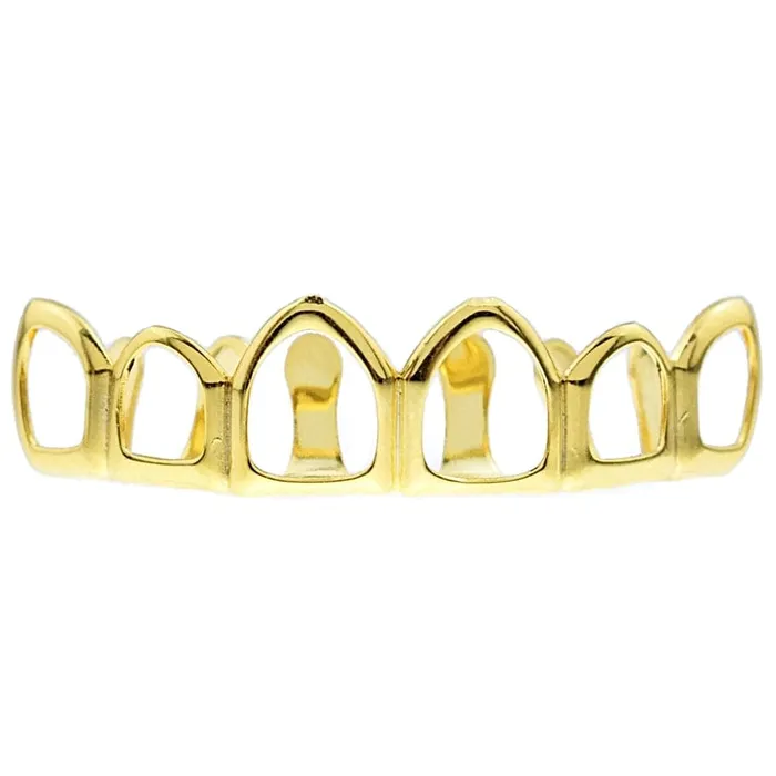 Bling Cartel Admin 14K Gold Plated 6 Open Face Top Teeth Grillz Rings
