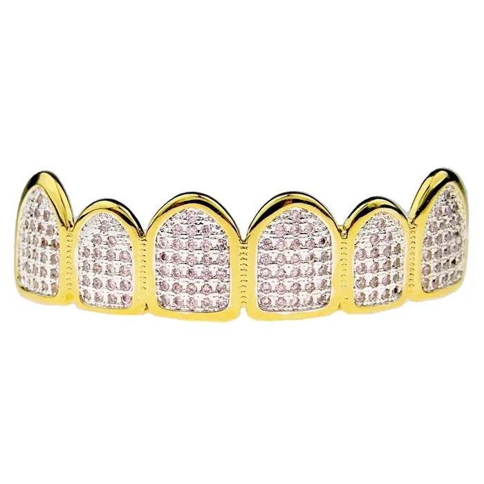 Bling Cartel Admin 14k Gold Plated Two Tone Premium CZ Pink Iced Micro Pave Top Grillz Rings