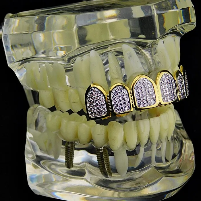 Bling Cartel Admin 14k Gold Plated Two Tone Premium CZ Pink Iced Micro Pave Top Grillz Rings