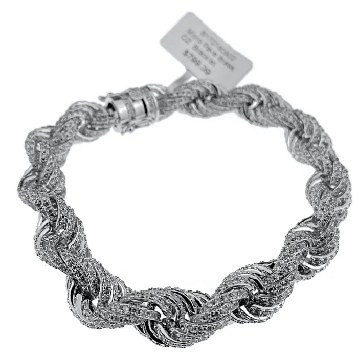 Bling Cartel Admin Bracelets 14K White Gold Plated CZ Rope Bracelet 85 x 10MM