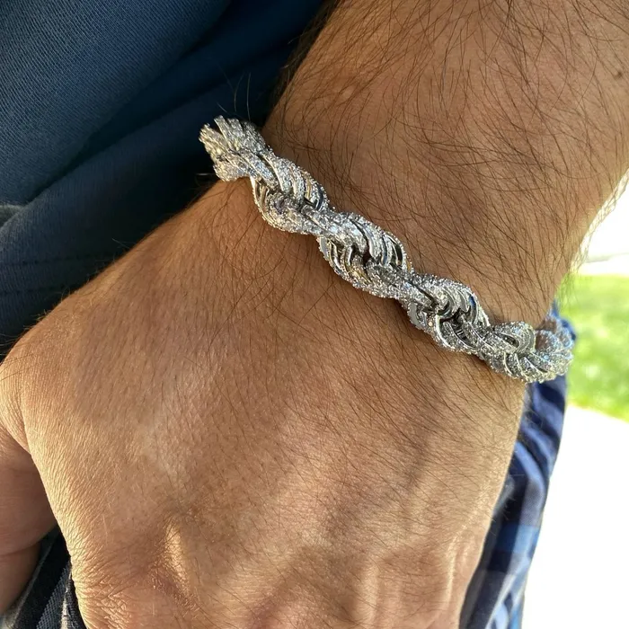 Bling Cartel Admin Bracelets 14K White Gold Plated CZ Rope Bracelet 85 x 10MM