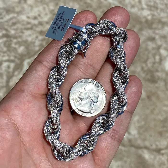 Bling Cartel Admin Bracelets 14K White Gold Plated CZ Rope Bracelet 85 x 10MM