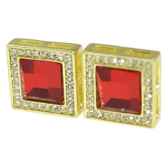 Bling Cartel Admin Earrings Faux Ruby Gold Finish Square 16MM Earrings