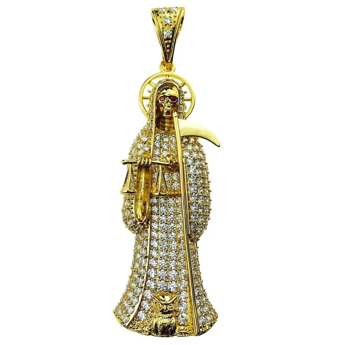 Bling Cartel Admin PreStyled Sets La Santa Muerte 24K Gold Finish Iced Micro Pave Pendant 35