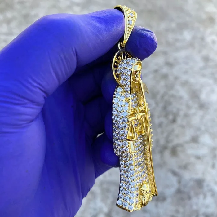 Bling Cartel Admin PreStyled Sets La Santa Muerte 24K Gold Finish Iced Micro Pave Pendant 35