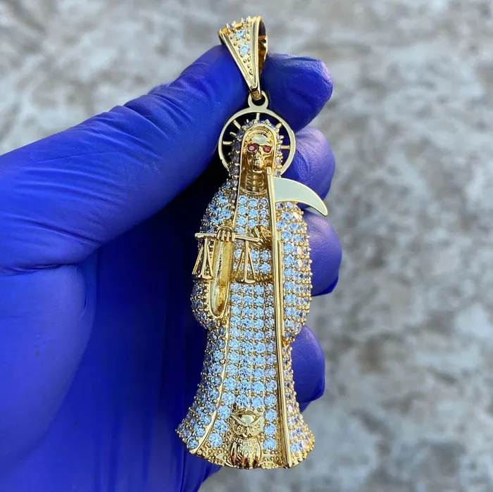 Bling Cartel Admin PreStyled Sets La Santa Muerte 24K Gold Finish Iced Micro Pave Pendant 35
