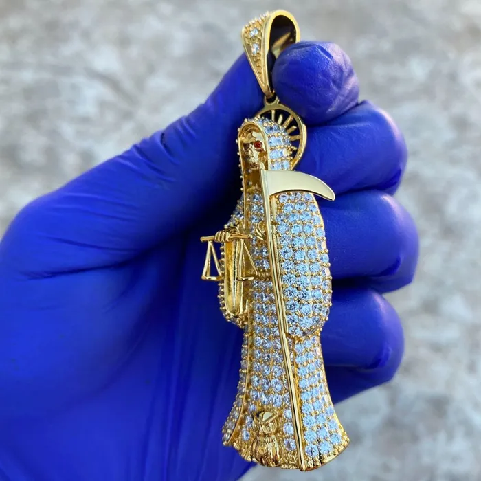 Bling Cartel Admin PreStyled Sets La Santa Muerte 24K Gold Finish Iced Micro Pave Pendant 35