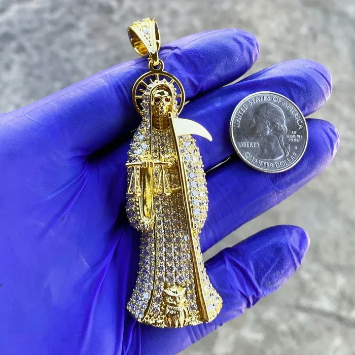 Bling Cartel Admin PreStyled Sets La Santa Muerte 24K Gold Finish Iced Micro Pave Pendant 35