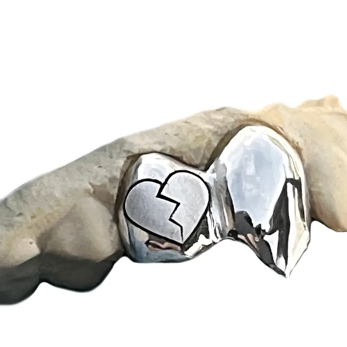 Bling Cartel Admin Rings 925 Sterling Silver Double Cap Vampire Fang Laser Engraved Broke Broken Heart Custom Teeth Grillz