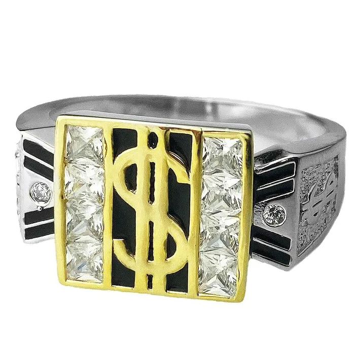 Bling Cartel Admin Rings 925 Sterling Silver Iced Money Dollar Sign Two Tone Ring