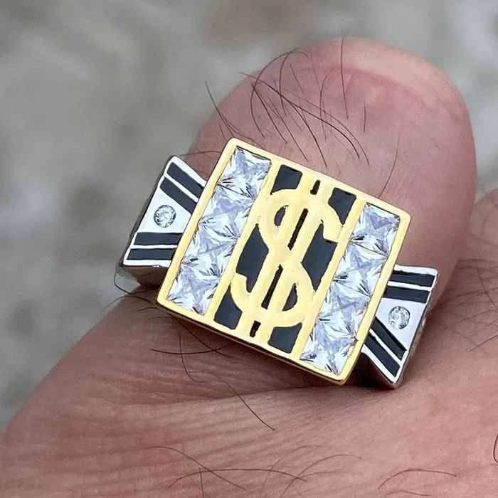 Bling Cartel Admin Rings 925 Sterling Silver Iced Money Dollar Sign Two Tone Ring