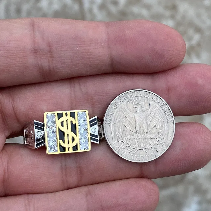 Bling Cartel Admin Rings 925 Sterling Silver Iced Money Dollar Sign Two Tone Ring