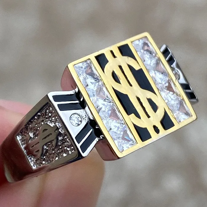 Bling Cartel Admin Rings 925 Sterling Silver Iced Money Dollar Sign Two Tone Ring