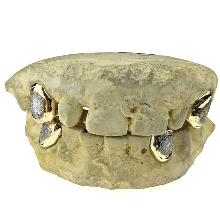Bling Cartel Admin Rings Gold Plated over 925 Silver 2Tone Diamond Dust Custom Caps Single Grillz