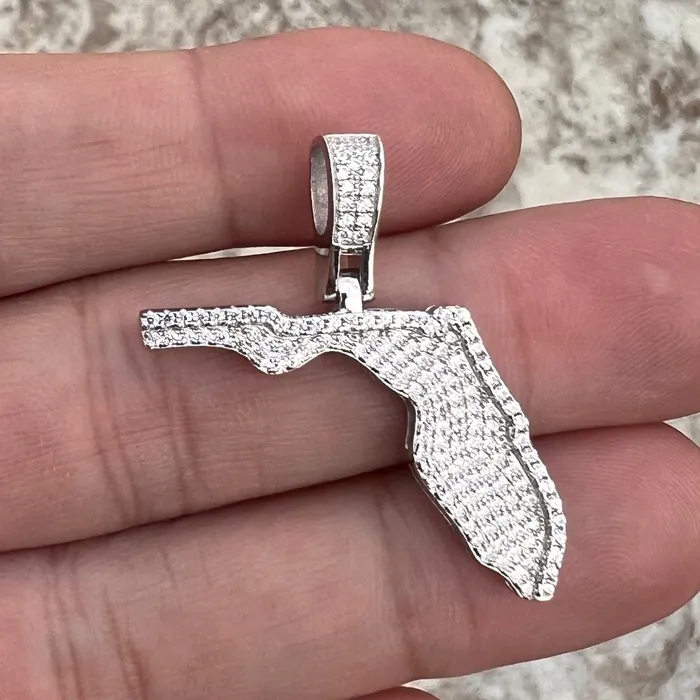 Bling Cartel Necklaces 925 Sterling Silver State of Florida CZ Iced FL Bling Pendant