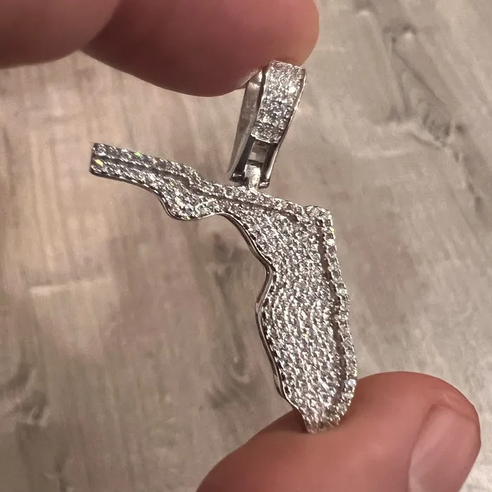 Bling Cartel Necklaces 925 Sterling Silver State of Florida CZ Iced FL Bling Pendant
