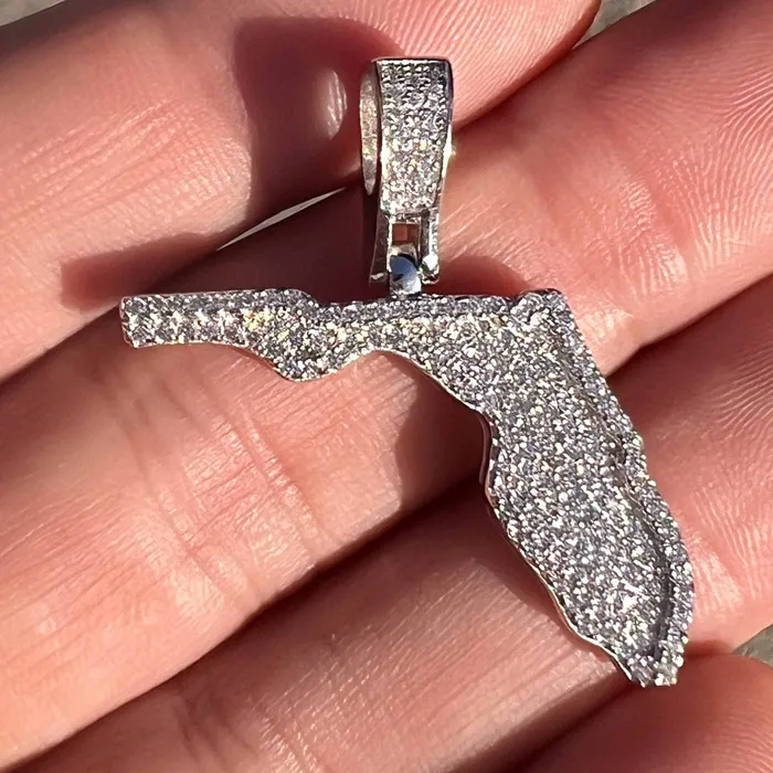 Bling Cartel Necklaces 925 Sterling Silver State of Florida CZ Iced FL Bling Pendant